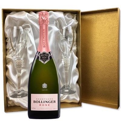 Bollinger Rose Champagne 75cl in Gold Presentation Set With Flutes